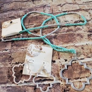 Turquoise n silver tone earrings necklace